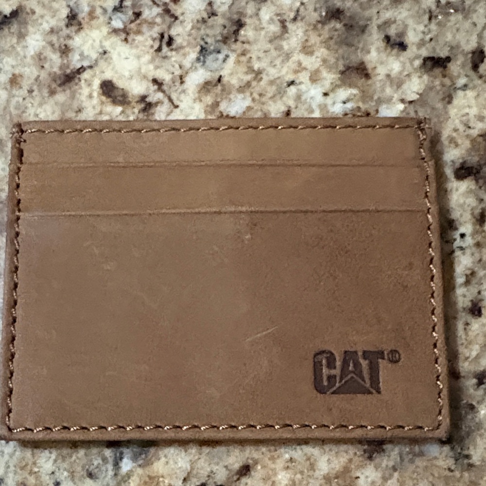 Caterpillar Tan Leather Card Holder with CAT‎ Logo